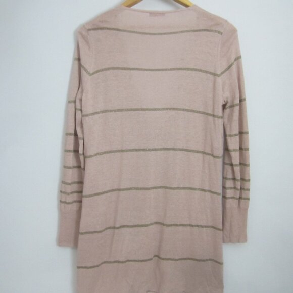 Wrap Womens 10 Mauve Pink Gold Metallic Stripe Linen LS Cardigan Sweater M - Picture 3 of 13